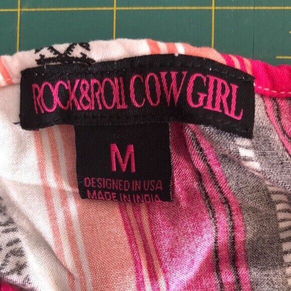 Rock & Roll Cowgirl Shirt Women's Size M Pink Stripe 3/4 Sleeve Hi Low Hem - Picture 3 of 6